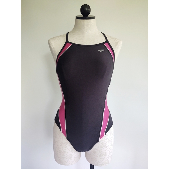 Speedo Women's Axcel Splice Swimsuit Black Pink Size 8 - Picture 3 of 11